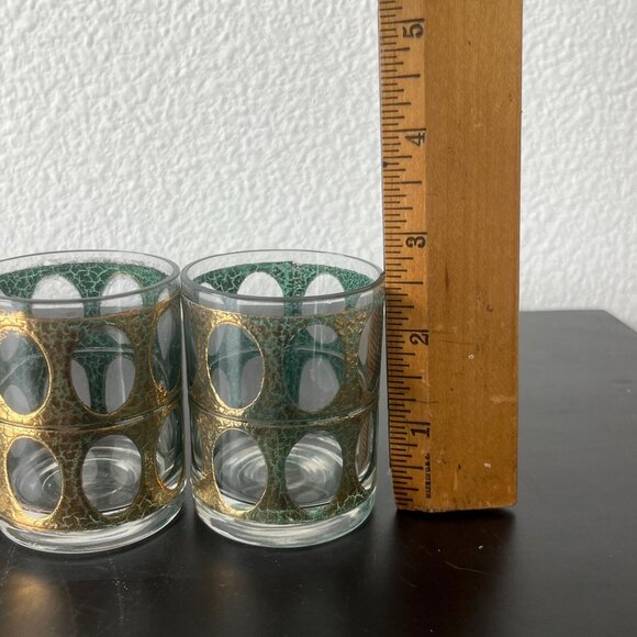 Vintage Culver Piza Double Shot Glasses // Set of 4 Gold & Green Textured Design - Picture 2 of 7